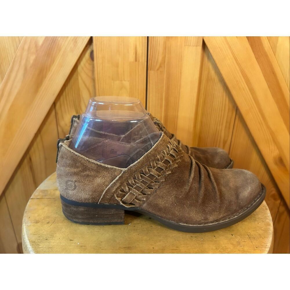 Born Katharina Brown Leather Ankle Bootie Slouch Back Zip  US 6M